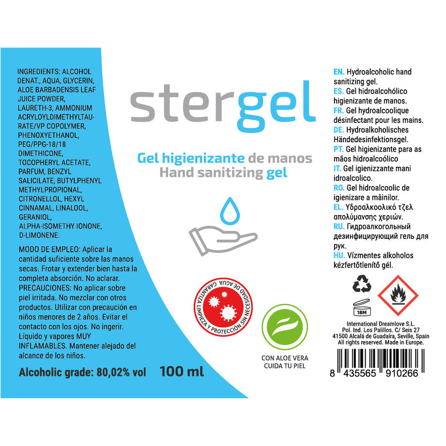 Stergel gel hidroalcohólico higienizante de manos aloe vera 100 ml