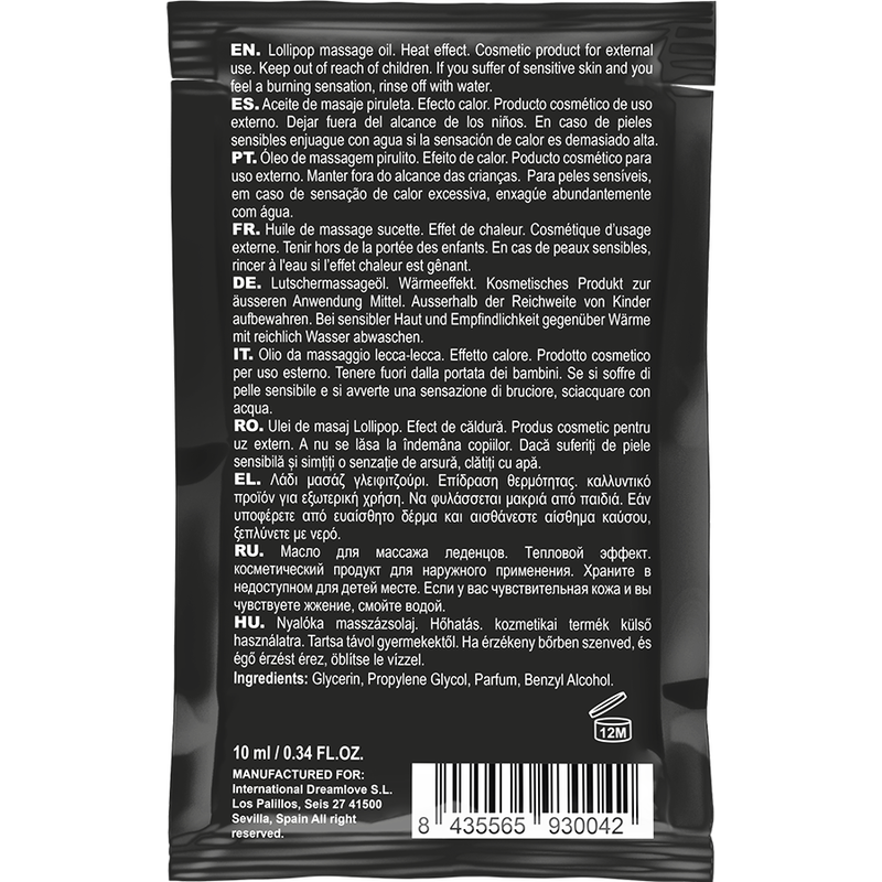 Coquette pocket aceite masaje kissable efecto calor piruleta 10 ml