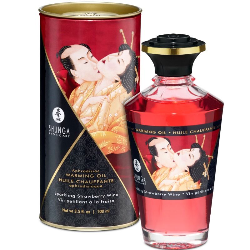 Shunga aceite masaje efecto calor fresas y cava 100 ml
