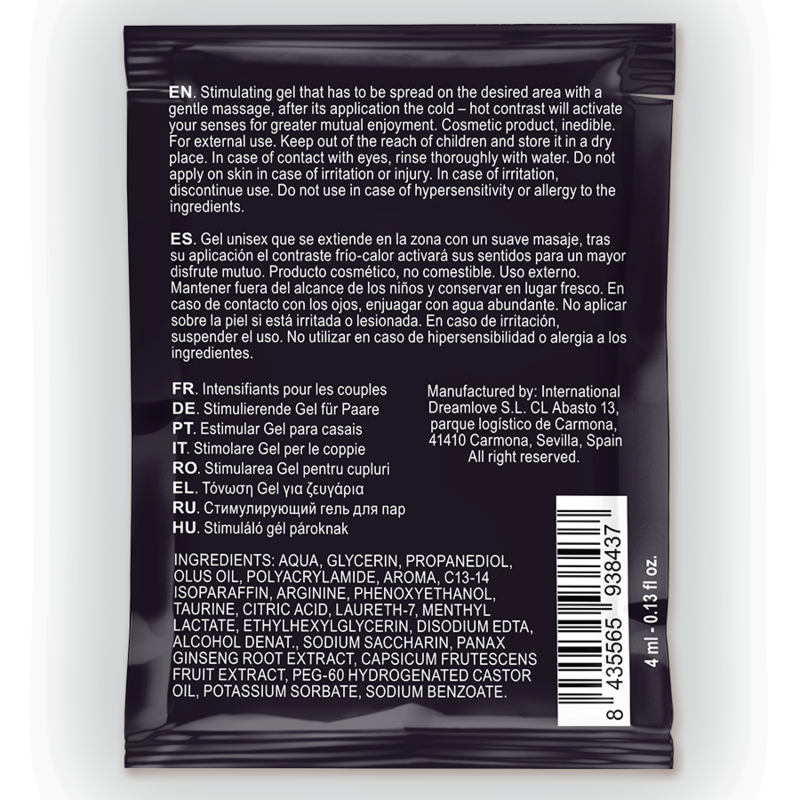 Spartan Gel potenciador erección efecto frío calor 100% vegano 4 ml